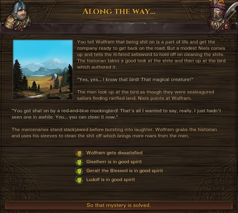 Bird shits on sellsword historian